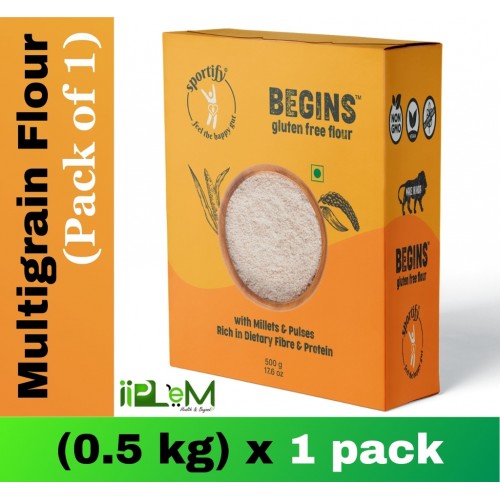 SPORTIFY Begins - Multigrain Gluten-free Flour | Fiber & Protein Rich | Plant Based | 0.5 kg [0.5 kg X 1] (0.5 kg, Pack of 1)