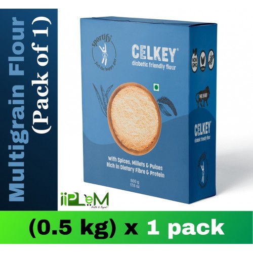 SPORTIFY CelKey - Multigrain Gluten-free Flour | Diabetic-Friendly | Gut-friendly | With Millets & Spices | Plant based | 0.5 Kg [(0.5 Kg X 1] (0.5 kg, Pack of 1)