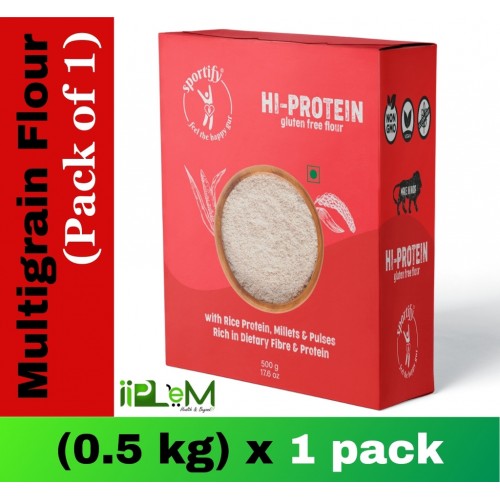 SPORTIFY Hi-Protein - Multigrain Gluten-free Flour | Millet-based | Protein & Fiber Rich | Plant-based | 0.5 Kg [0.5 Kg x 1] (0.5 kg, Pack of 1)